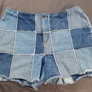 Denim patchwork shorts